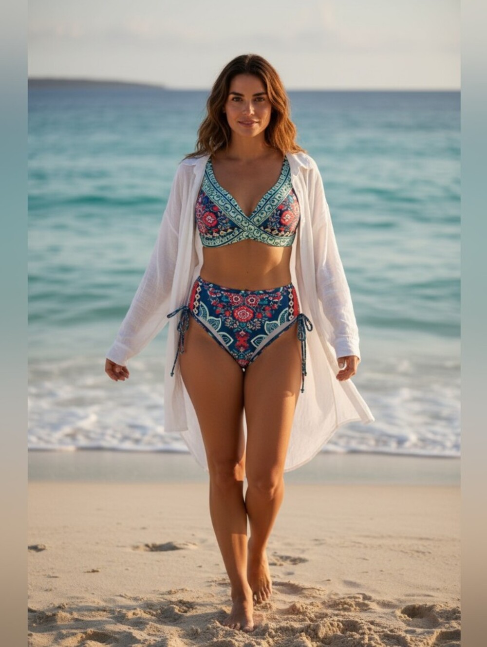 Floral Print Blue & Coral Women's Bikini Set